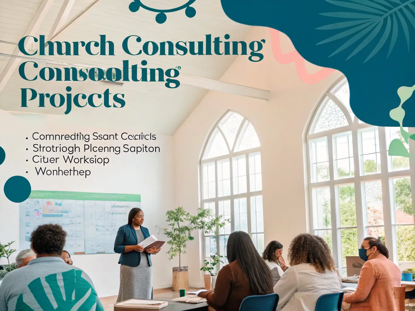 A group of children and adults participating in an educational workshop inside the church, with historical artifacts, interactive displays, and a guide explaining the church’s history, fostering learning and curiosity.